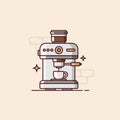 Espresso coffee machine illustration in flat style. Manual brewing coffee illustration.