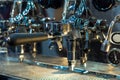 Espresso coffee machine in shop with customer blurred background Royalty Free Stock Photo