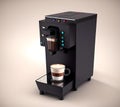 Espresso Coffee Machine on sleek background. Isometric view of Electric Kitchen Coffee-Maker or Automatic Coffee Maker