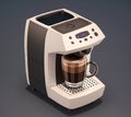 Espresso Coffee Machine on sleek background. Isometric view of Electric Kitchen Coffee-Maker or Automatic Coffee Maker