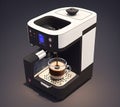 Espresso Coffee Machine on sleek background. Isometric view of Electric Kitchen Coffee-Maker or Automatic Coffee Maker