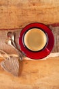 Espresso coffee, red enamel mug Royalty Free Stock Photo
