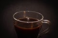 Espresso coffee in a small glass Cup close on a dark background