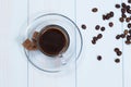 Espresso cup of coffee, sugar and beans Royalty Free Stock Photo