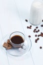 Espresso cup of coffee, sugar and milk