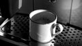 Espresso in a cup is on the stand of coffee machine Royalty Free Stock Photo