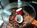 Espresso glass in a coffee bean jar