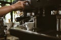 espresso machine in coffee shop counter offering freshly brewed coffee. coffee maker concept Royalty Free Stock Photo