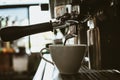 espresso machine in coffee shop counter offering freshly brewed coffee. coffee maker concept Royalty Free Stock Photo