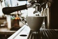 espresso machine in coffee shop counter offering freshly brewed coffee. coffee maker concept Royalty Free Stock Photo