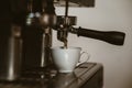 espresso machine in coffee shop counter offering freshly brewed coffee. coffee maker concept Royalty Free Stock Photo