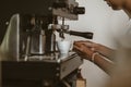 espresso machine in coffee shop counter offering freshly brewed coffee. coffee maker concept Royalty Free Stock Photo