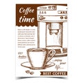 Espresso Machine Front View And Cup Banner Vector