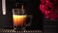 Espresso Machine Pouring Fresh Coffee Into Glass Cup