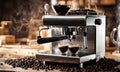 Espresso machine pouring rich shot into demitasse