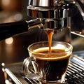 Espresso Maker Filling Cups with Fresh Brewed Coffee