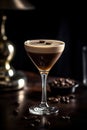 Espresso martini cocktail delicious alcohol drink dessert cocktail. Cocktails garnished with coffee beans. Royalty Free Stock Photo