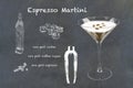 Espresso Martini Cocktail sketched on chalkboard