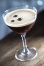 Espresso martini vodka short drink as a coffee cocktail inclduing coffee liqueur and vanilla syrup Royalty Free Stock Photo