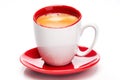 Espresso in red and white cup close up Royalty Free Stock Photo