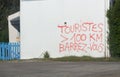 Esquibien Ã¢â¬â France, May 14, 2020 : Graffiti tourists more than 100km go away after the lockdown for coronavirus