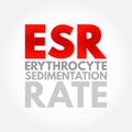 ESR Erythrocyte Sedimentation Rate - type of blood test that measures how quickly erythrocytes settle at the bottom of a test tube