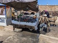 ESSAOUIRA, MOROCCO - APRIL 10, 2023 - A typical stand at the fish market of Essaouira in Morocco