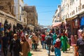 ESSAOUIRA, MOROCCO - AUGUST 17: traditional souk with walking people in medina Essaouira. The complete old town of