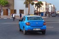 ESSAOUIRA, MOROCCO - JUNE 09, 2017: Classic blue city taxi car in the center of the Essaouira Royalty Free Stock Photo