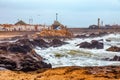 ESSAOUIRA, MOROCCO - JUNE 11, 2017: View of the stormy water of the Atlantic Ocean in the area of Essaouira in Morocco