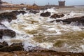 ESSAOUIRA, MOROCCO - JUNE 11, 2017: View of the stormy water of the Atlantic Ocean in the area of Essaouira in Morocco