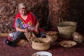 Essaouira, Morocco - Oct 23, 2019: Moroccan women working with argan seeds to extract argan oil. Essaouira, Morocco