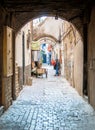 Historic narrow road in medina district of Essaouira old town