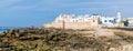 Essaouira, Morocco - September 15 2013: Historical old town of Essaouira with city walls, tourists and Atlantic ocean Royalty Free Stock Photo