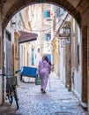 Historic narrow road in medina district of Essaouira old town