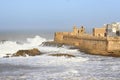 Essaouira Ramparts aerial panoramic view in Essaouira, Morocco with big waves. Essaouira is a city in the western Royalty Free Stock Photo