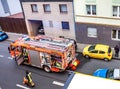 Essen , Germany - April 29 2019 : Fire fighters helping to extinguish burning apartment Royalty Free Stock Photo