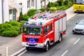 Essen , Germany - April 29 2019 : Fire fighters helping to extinguish burning apartment Royalty Free Stock Photo