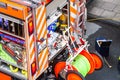 Essen , Germany - April 29 2019 : Fire fighters helping to extinguish burning apartment Royalty Free Stock Photo