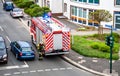 Essen , Germany - April 29 2019 : Fire fighters helping to extinguish burning apartment Royalty Free Stock Photo