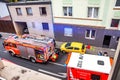 Essen , Germany - April 29 2019 : Fire fighters helping to extinguish burning apartment Royalty Free Stock Photo