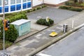 Essen , Germany - January 18 2018 : Temporary traffic Sign U2 overturned by the storm Friederike at the street crossing Royalty Free Stock Photo