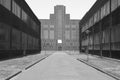 Facade of historic headquarter building of mine Zeche Zollverein. Nowadays it serves as red dot industry museum in Essen