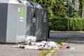 Essen , Germany - May 12 2018 : Rubbish is lying next to the bin