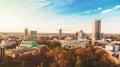 Essen skyline aerial view at beautiful evening sunse Royalty Free Stock Photo