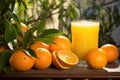 The essence of freshness with a whole orange and a glass of freshly squeezed orange juice, embodying natural goodness.