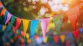 Vintage Tone Outdoor Party with Colorful Triangular Flags Decorating the Blur Background to Celebrate Royalty Free Stock Photo