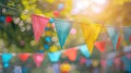 Vintage Tone Outdoor Party with Colorful Triangular Flags Decorating the Blur Background to Celebrate Royalty Free Stock Photo