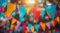 Vintage Tone Outdoor Party with Colorful Triangular Flags Decorating the Blur Background to Celebrate Royalty Free Stock Photo