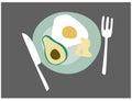 the essence of a healthy low-carb diet in this flat design illustration. A plate adorned with egg, cheese, and avocado